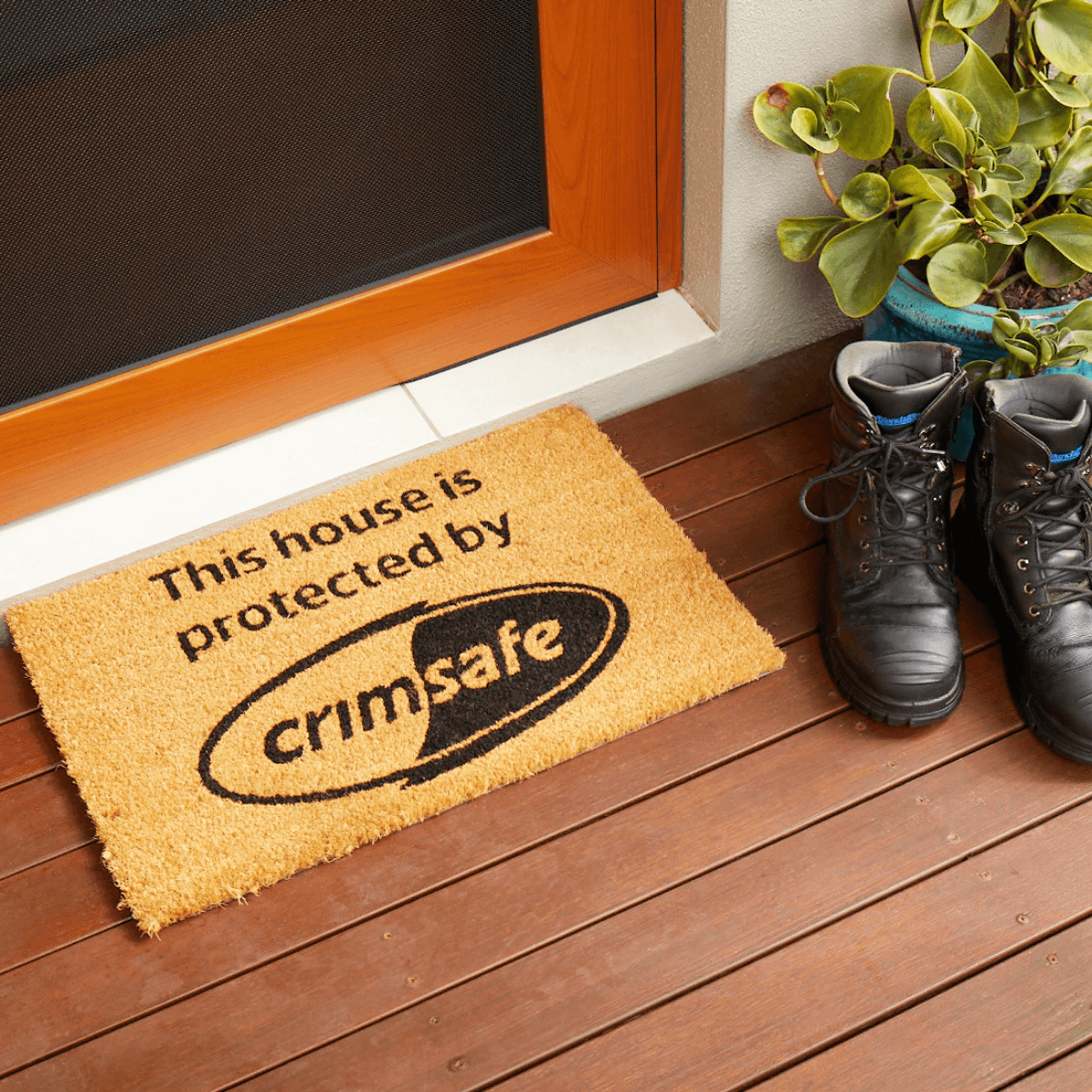Crimsafe doormat - This house is protected by Crimsafe